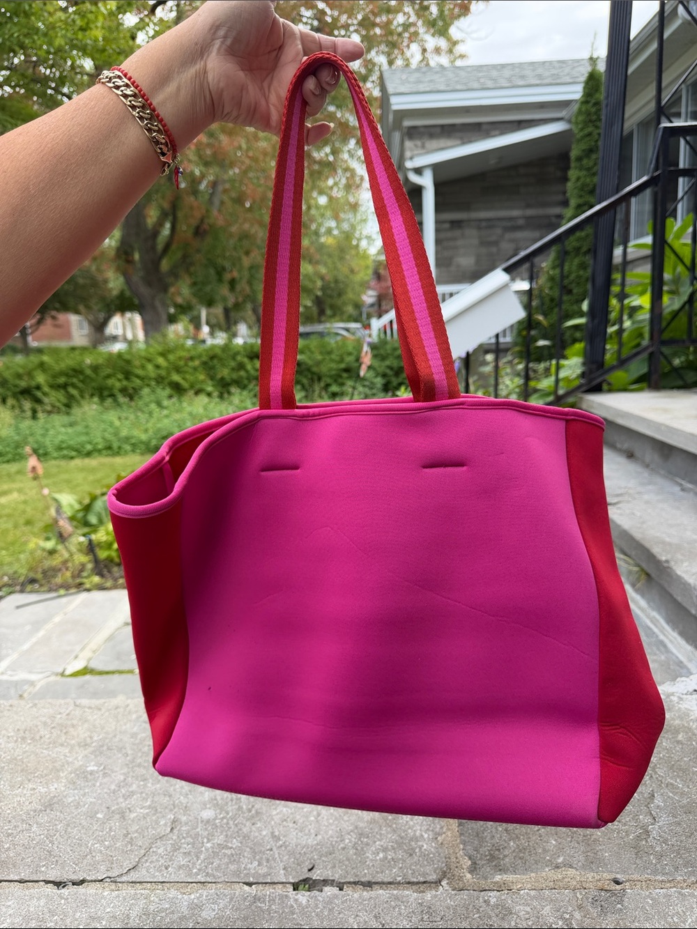 summersalt Pink and Red Neoprene Tote